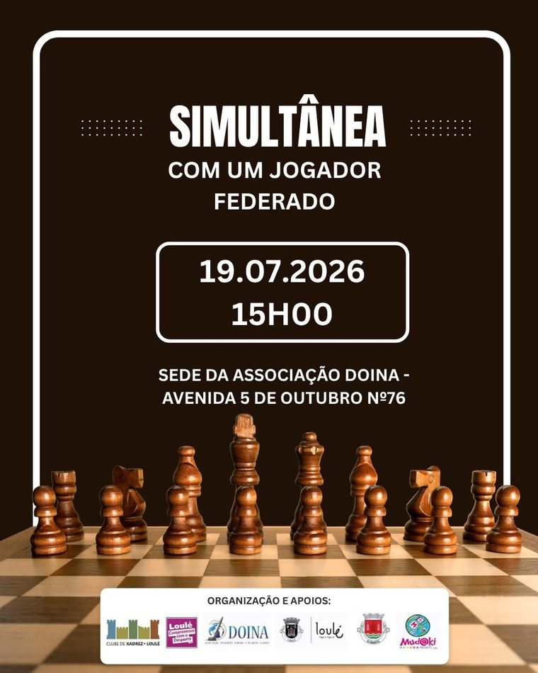 Cartaz da simultânea de xadrez, 19 de julho de 2026