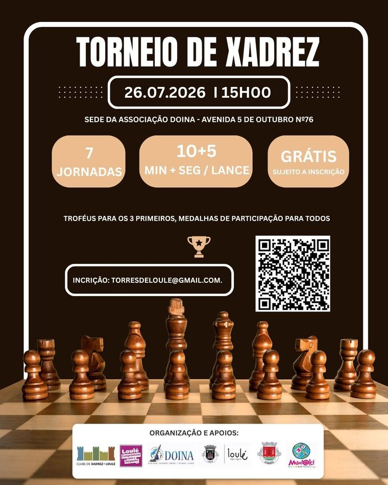 Cartaz do torneio de xadrez, 26 de julho de 2026
